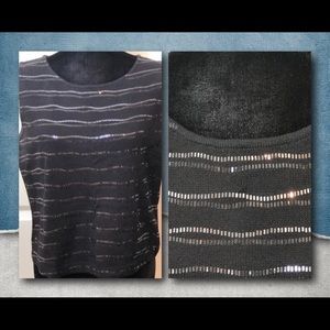 St. John Black Sequined Knit Tank Size M